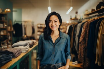 Portrait of a smiling Asian woman owner of second hand shop