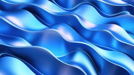 Wall Mural -  abstract metal  bright blue gradient 3D waves animation.