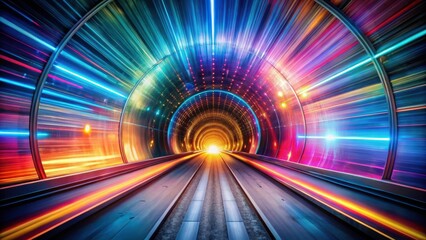 Wall Mural - a futuristic, neon-lit tunnel with radiant light streaks and an ethereal glow at the end, symbolizin