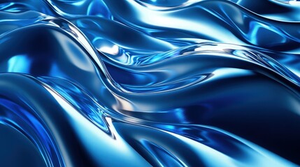 Wall Mural -  seamless loop abstract metal  bright blue gradient 3D waves animation.