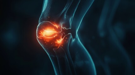 Poster - 3d illustration showing knee pain, focusing on anatomy and medical conditions like arthritis and inflammation. Vibrant colors add interest