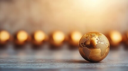 Golden globe on a blurred background, representing global unity and interconnectedness.