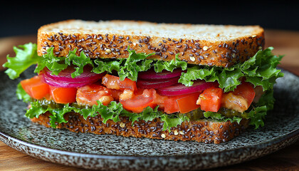 Sticker - Healthy grilled sandwich with avocado and fresh salad generated by AI