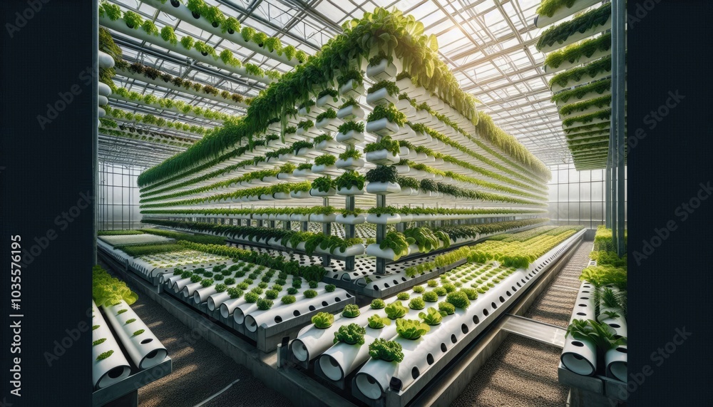 Modern Hydroponic Greenhouse with Vertical Planting System Growing Lush ...