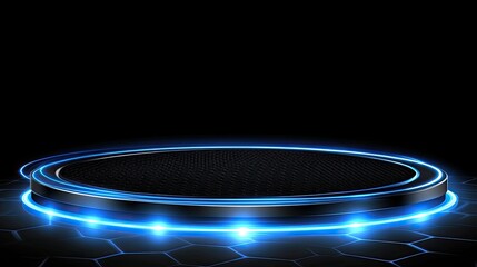 Poster - A visually striking circular design featuring luminous blue lights against a dark backdrop, evoking a sci-fi atmosphere