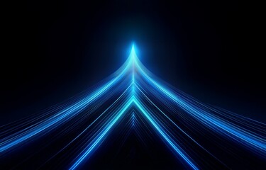 Aufkleber - Abstract blue glowing lines converge into a point in the distance on a black background.