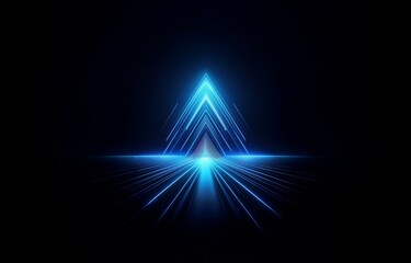 Poster - a blue neon triangle shape glows against a black background with light emanating from the bottom of 