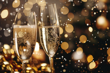 Two glasses of champagne on a festive background.