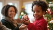 © Netthida Arsa - A child proudly showing off a handmade Christmas ornament while family members watch warmly adding a touch of personal creativity to the holiday decorations