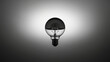 © Malive - a high-contrast, grayscale cinematic photo of a solitary, spherical light bulb, centered in the frame, suspended against a seamless, gradient-darkened background