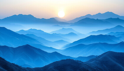Wall Mural - mountain landscape, sunset silhouette, beauty in nature, dawn generated by ai