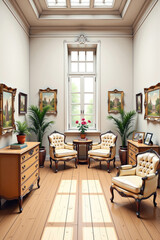 Wall Mural - Sun shining through skylight of classic style living room