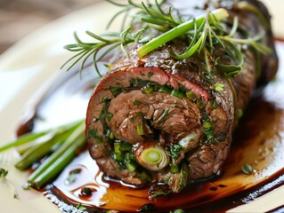 Savory Spring Onion and Anchovy Stuffed Beef Roulade - Cooking in 4:3 Aspect Ratio