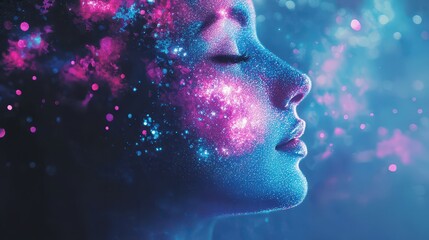 Wall Mural - magical cosmic woman silhouette with sparkling stars