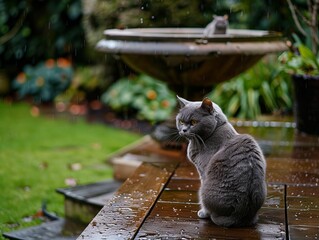 Rainy Day Bliss: British Short hair Cat in Edinburgh City