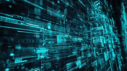 Poster - Abstract digital background with glowing blue lines and data
