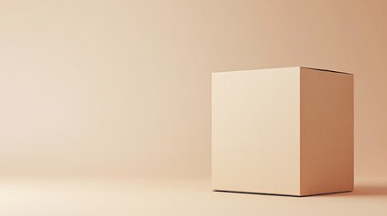 Poster - A single closed cardboard box on a peach-colored background.