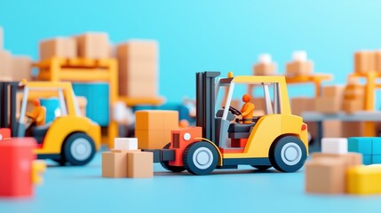 Poster - Busy Warehouse with Forklifts and Packages, 3D illustration