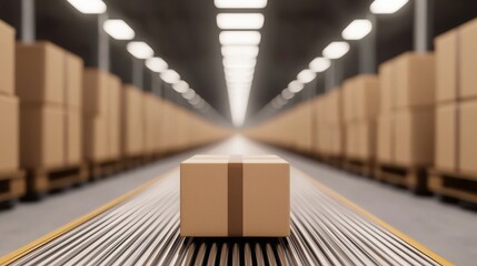 Poster - Modern Warehouse with Conveyor Belts for Distribution, 3D illustration