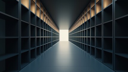 Poster - Modern Automated Storage Facility with Shelving, 3D illustration