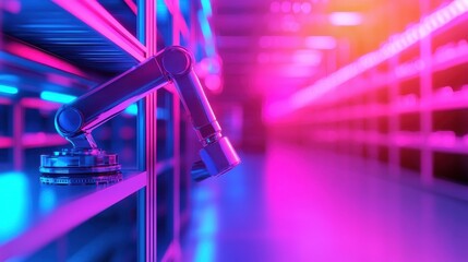 Poster - Advanced Robot Arm in Modern Warehouse Environment, 3D illustration