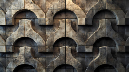 Wall Mural - arabesque mosaic tiles arranged in the shape of a wall. textured, semigloss, blocks stacked to creat