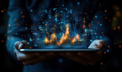 Poster - digital business growth concept with glowing data visualization