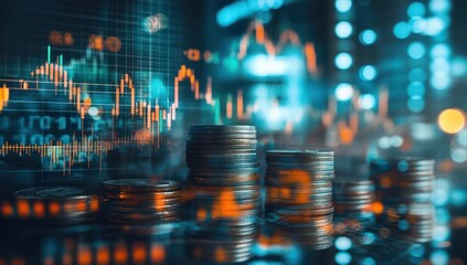 Aufkleber - stacked coins and digital chart reflecting financial growth