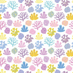 Childrens cute background. Coral reefs seamless pattern. Colorful undersea life vector illustration