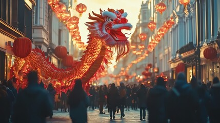 Dragon parade during vibrant festival celebration