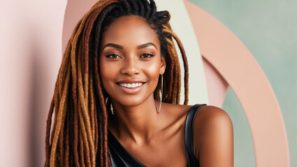 Wall Mural - portrait of beautiful happy fashionable african american girl with dreadlocks trend