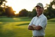 © nupam - Male golfer standing on golf course, Generative AI