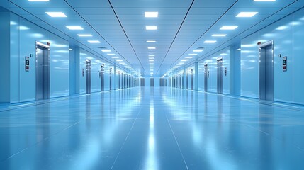 Poster - futuristic police station hallway showcasing iot based security systems motion sensors and smart doo