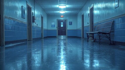 Poster - a photograph showcasing the interior of a modern police station hallway equipped with cutting edge i