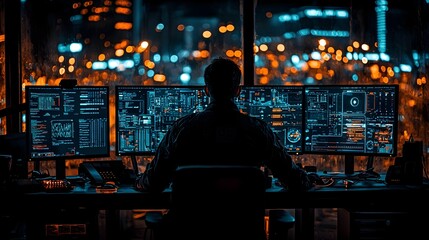 Poster - futuristic police officer s desk showcasing advanced iot technology and real time data monitoring sy