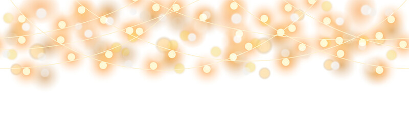 Wall Mural - decorative christmas yellow glowing light chains with sparkles and bokeh effects seamless pattern on