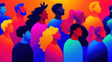 Wall Mural - Global gathering of diverse people, promoting human rights and integration, flat design illustration