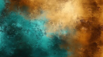 Poster - Abstract grunge background with teal, brown, and orange colors in a textured digital art painting style. Featuring bold, earthy tones and a rustic design, this abstract wallpaper is ideal for banners,