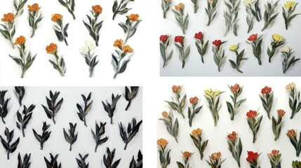 Poster - Colorful Pressed Flowers Arranged Artistically on a White Background Generative AI