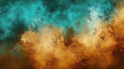 Poster - Abstract grunge background with teal, brown, and orange colors in a textured digital art painting style. Featuring bold, earthy tones and a rustic design, this abstract wallpaper is ideal for banners,