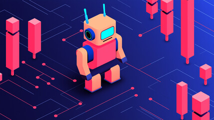 Wall Mural - Isometric Robot on Circuit Board Background