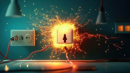 A glowing electrical outlet with sparks, symbolizing energy and power.