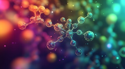 Wall Mural - Abstract Representation of a Molecular Structure with Colorful Bokeh Background