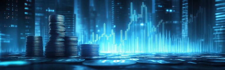 Poster - Modern Financial Growth Concept with Stacked Coins and Data Charts