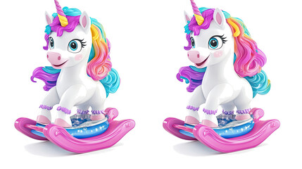 Poster - Happy Unicorns on Rocking Horses With Colorful Manes for Playful Decor Generative AI