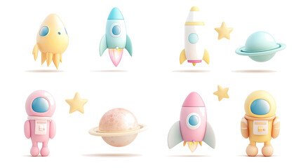 Poster - Colorful Collection of Space-Themed Toys on a Transparent Background Generative AI