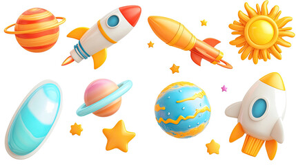 Poster - Colorful Space-Themed Objects on Transparent Background Generative AI