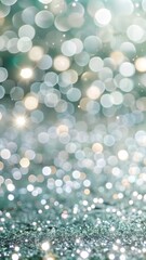 Wall Mural - Christmas festive silver green background with glitter sparkle, bokeh effect for greeting card Merry Christmas and Happy New Year. Winter collection holiday seasonal illustrations in realistic style.