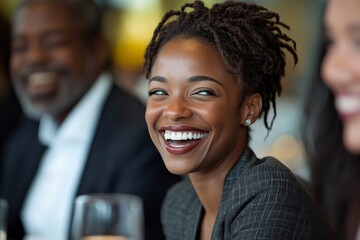 Businesspeople laughing during a briefing, Generative AI