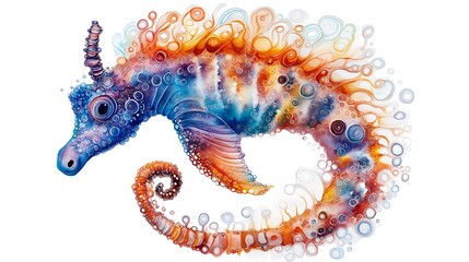 Vibrant Watercolor Illustration of a Seahorse Against a White Background AI Generated